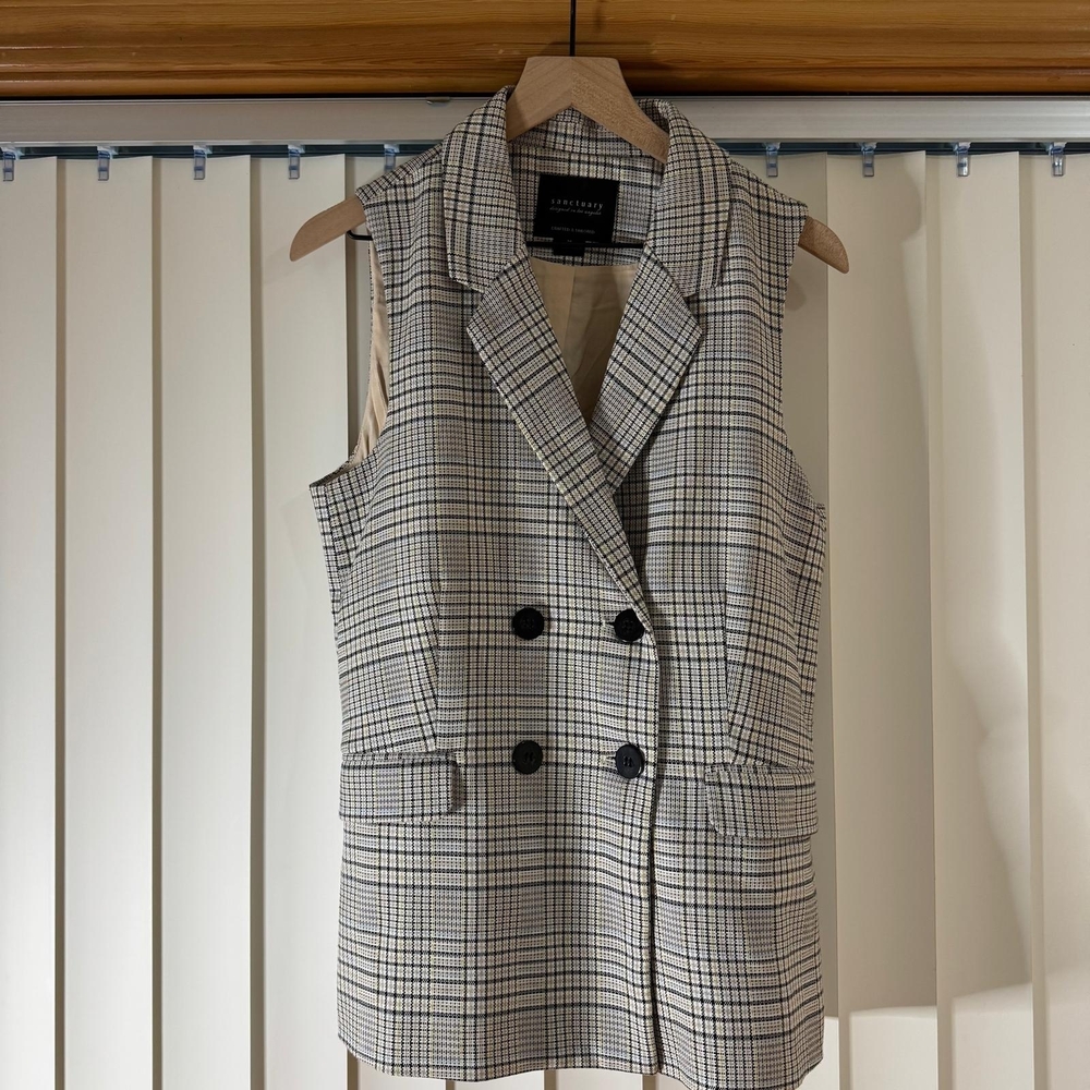 Sanctuary Plaid Sleeveless Double-Breasted Button Lined Vest Women’s Size M